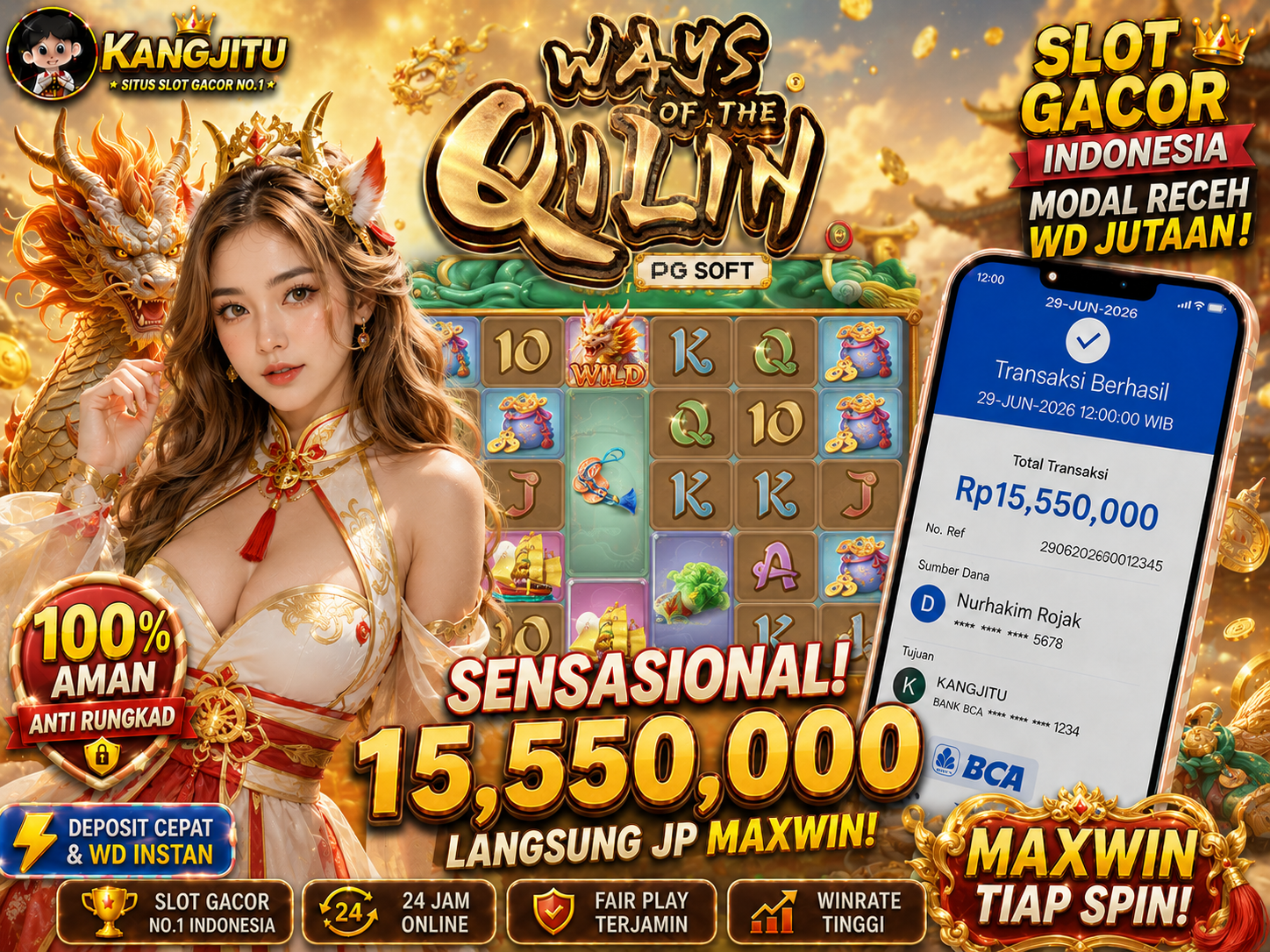 Ways of the Qilin PG SOFT!!!! JACKPOT BANJIR PERKALIAN JACKPOT 15.5 JUTA WITHDRAW 15.5JUTA KANGJITU KESERUAN BERMAIN TANPA BATAS SETIAP HARI!!🚀