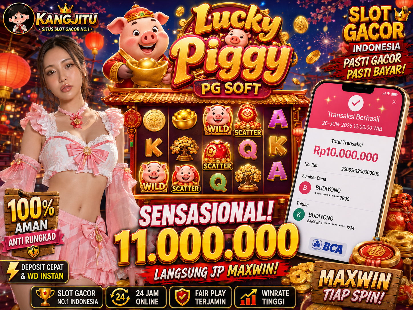 Lucky Piggy PG SOFT!!!! JACKPOT BANJIR WILDD JACKPOT 11 JUTA WITHDRAW 10JT  KANGJITU KESERUAN BERMAIN TANPA BATAS SETIAP HARI!!🚀