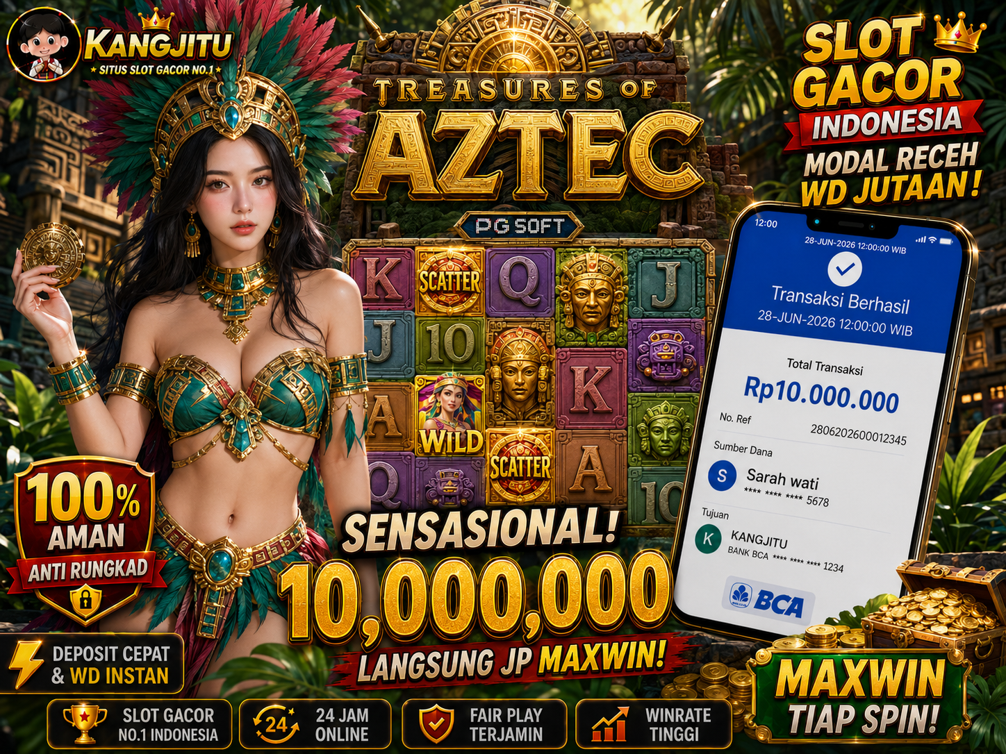 Treasures of Aztec PG SOFT!!!  JACKPOT BANJIR WILDD JACKPOT 10 JUTA WITHDRAW 10JT KANGJITU KESERUAN BERMAIN TANPA BATAS SETIAP HARI!!🚀