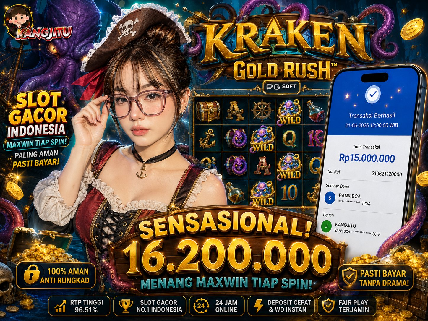 Kraken Gold Rush JP 16.200 JUTA SELAYAR KANGJITU PALING MENYALA DAN PECAHAN LUAR BIASA!!!!