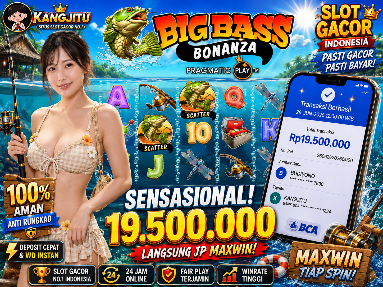 Big Bass Bonanza PRAGMATIC PLAY!!!!! JACKPOT MANCING MANIA 19.5 JUTA DIBAYAR LUNAS!!! KANGJITU KESERUAN BERMAIN TANPA BATAS SETIAP HARI!!🚀