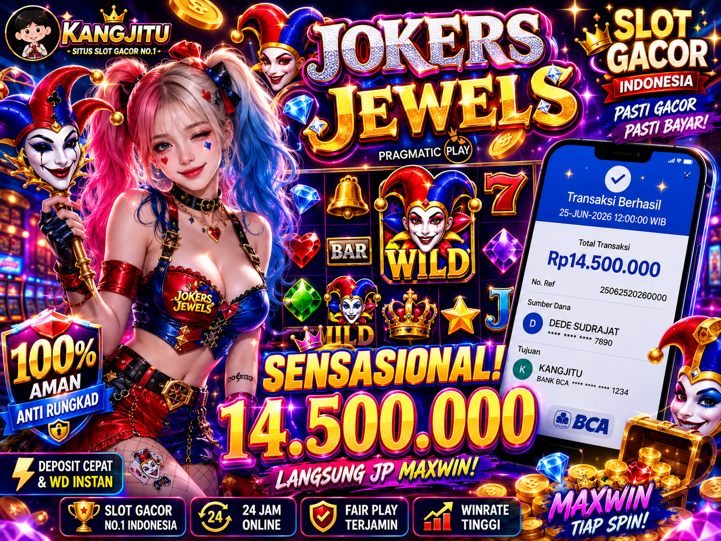 Jokers Jewels MELEDAK SEKALI KASI JACKPOT 14.5 JUTA MENYALA SEKALI KANGJITU!!!!!