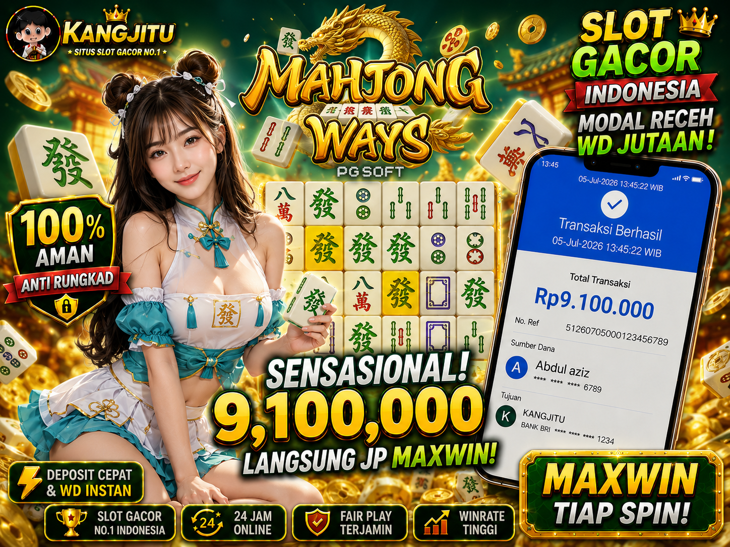 MAHJONG WAYS PG SOFT !!!JACKPOT BANJIR WILDD JACKPOT 9,1JUTA WITHDRAW 9.1JUTA KANGJITU KESERUAN BERMAIN TANPA BATAS SETIAP HARI!!🚀