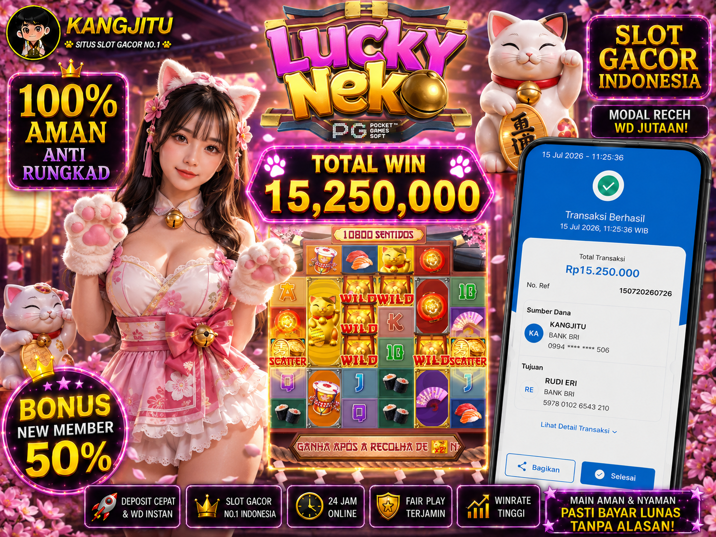 LUCKY NEKO PG SOFT !!!JACKPOT BANJIR WILDD JACKPOT KANGJITU KESERUAN BERMAIN TANPA BATAS SETIAP HARI!!🚀