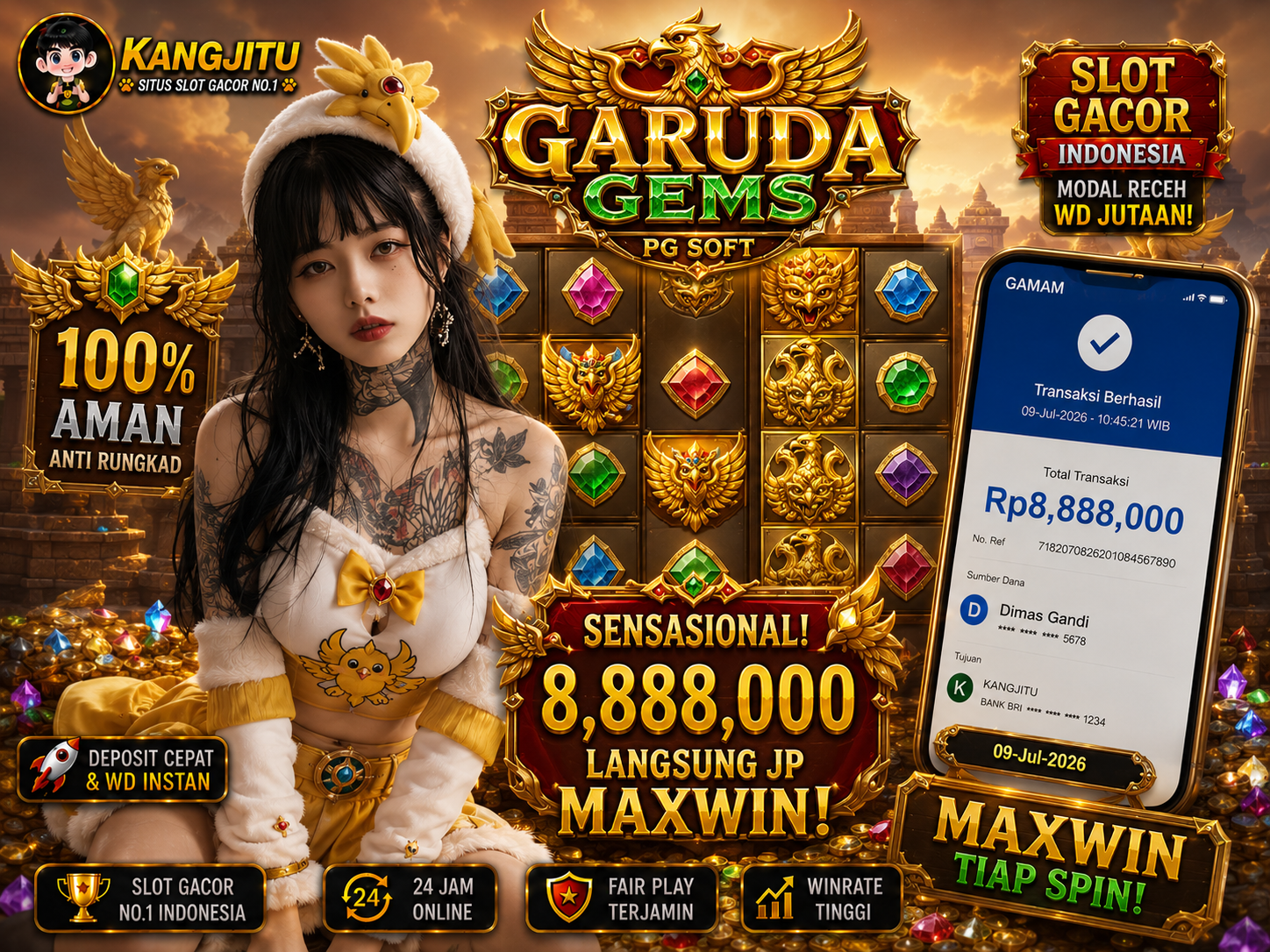 Garuda Gems PG SOFT !!!JACKPOT BANJIR WILDD JACKPOT 8,888,000JUTA WITHDRAW 8,888,000JUTA KANGJITU KESERUAN BERMAIN TANPA BATAS SETIAP HARI!!🚀