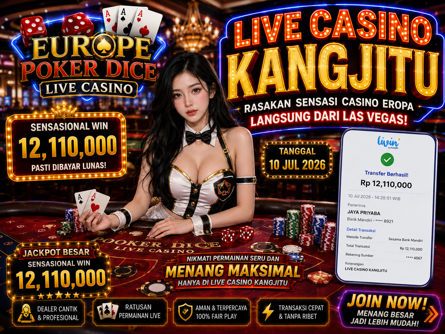 Europe Poker Dice LIVE CASINO JACKPOT !!! KANGJITU KESERUAN BERMAIN TANPA BATAS SETIAP HARI!!🚀
