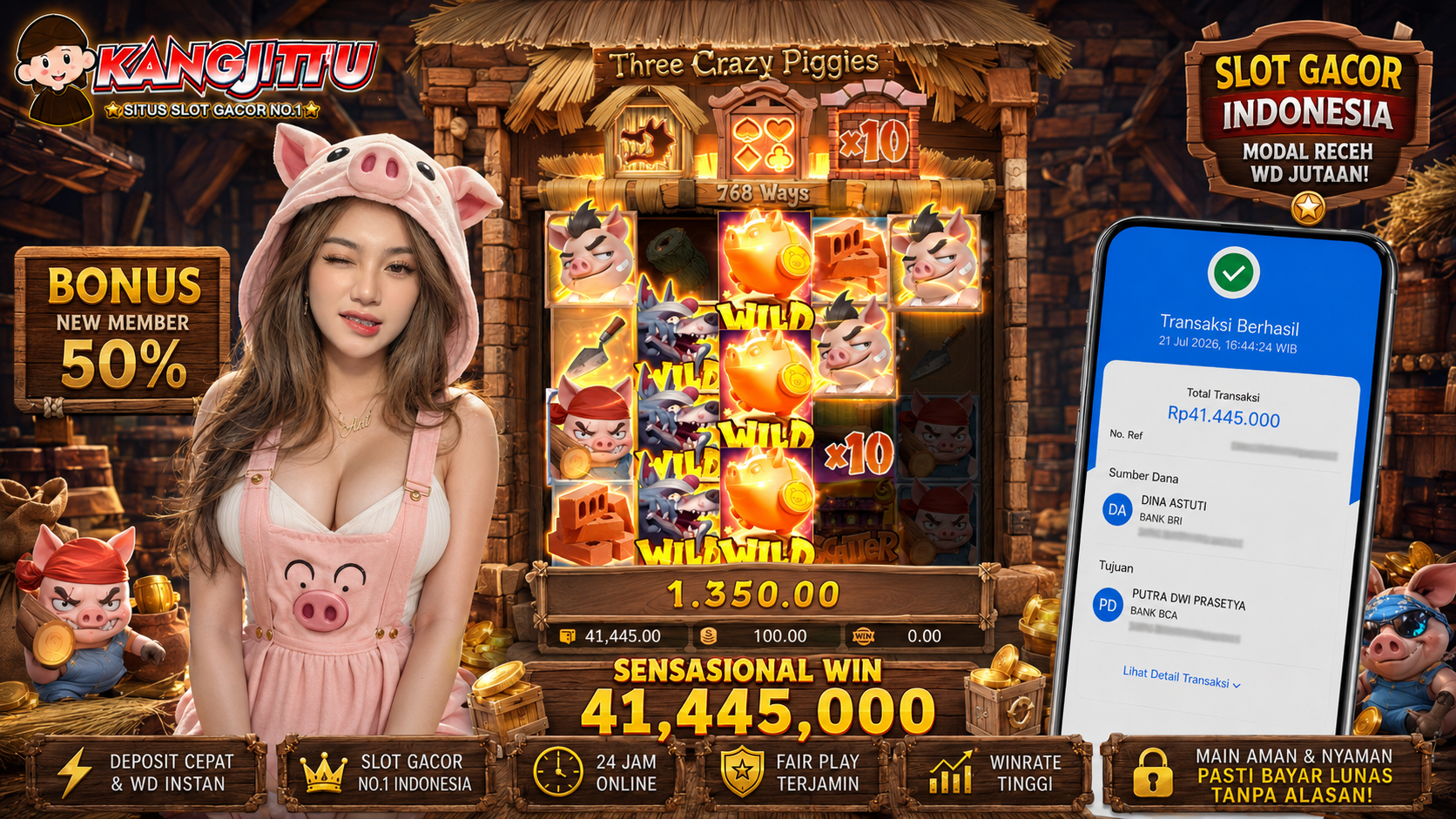 three crazy piggies PG SOFT !!!JACKPOT BANJIR WILDD JACKPOT KANGJITU KESERUAN BERMAIN TANPA BATAS SETIAP HARI!!🚀