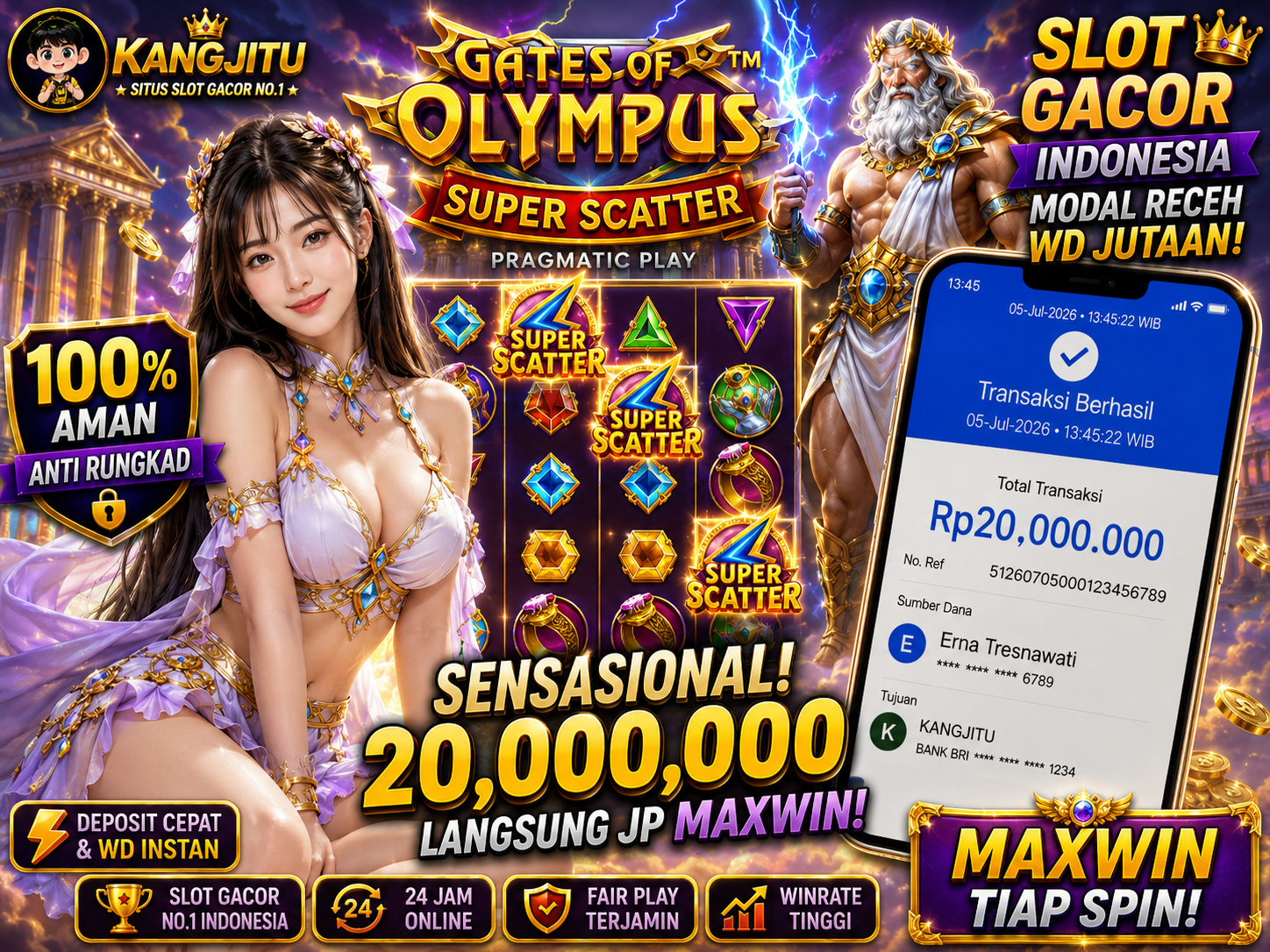 Gates Of Olympus Super Scatter PRAGMATIC PLAY!!!!! JACKPOT 20 JUTA DIBAYAR LUNAS!!! KANGJITU KESERUAN BERMAIN TANPA BATAS SETIAP HARI!!🚀