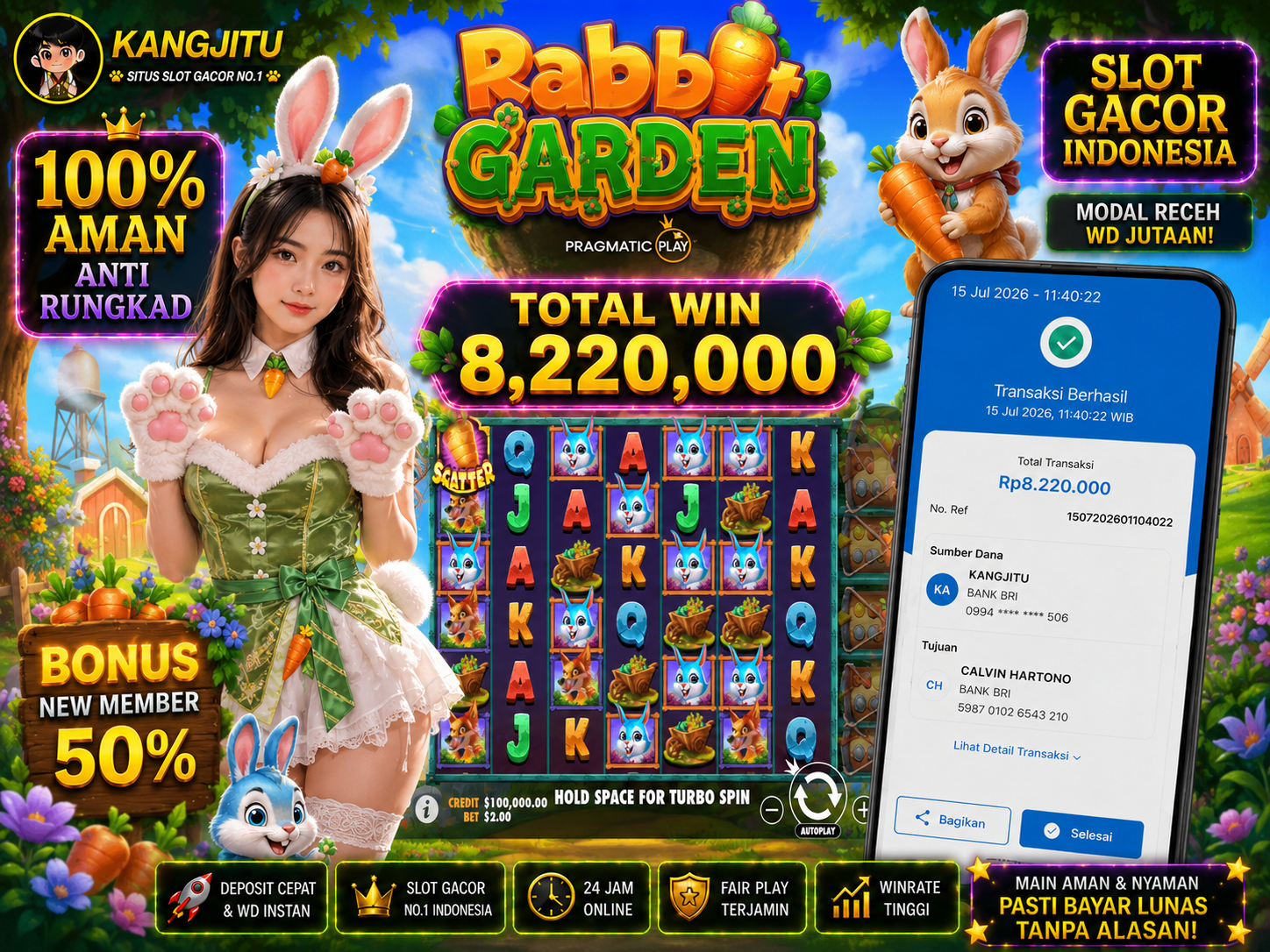 Rabbit Garden PRAGMATIC PLAY!!!!! JACKPOT DIBAYAR LUNAS!!! KANGJITU KESERUAN BERMAIN TANPA BATAS SETIAP HARI!!
