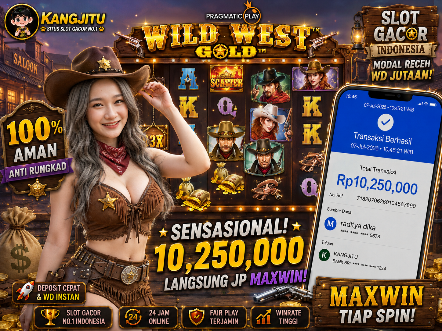 Wild West Gold 🤠 PRAGMATIC PLAY!!!!! JACKPOT 10,250 JUTA DIBAYAR LUNAS!!! KANGJITU KESERUAN BERMAIN TANPA BATAS SETIAP HARI!!🚀