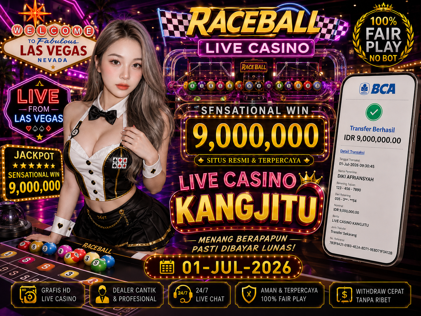 RaceBall LIVE CASINO JACKPOT 9JUTA !!! KANGJITU KESERUAN BERMAIN TANPA BATAS SETIAP HARI!!🚀