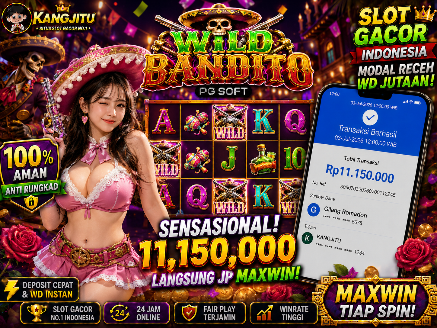 Wild Bandito PG SOFT!!!!!! JACKPOT BANJIR WILDD JACKPOT 11JUTA WITHDRAW 11JUTA KANGJITU KESERUAN BERMAIN TANPA BATAS SETIAP HARI!!🚀