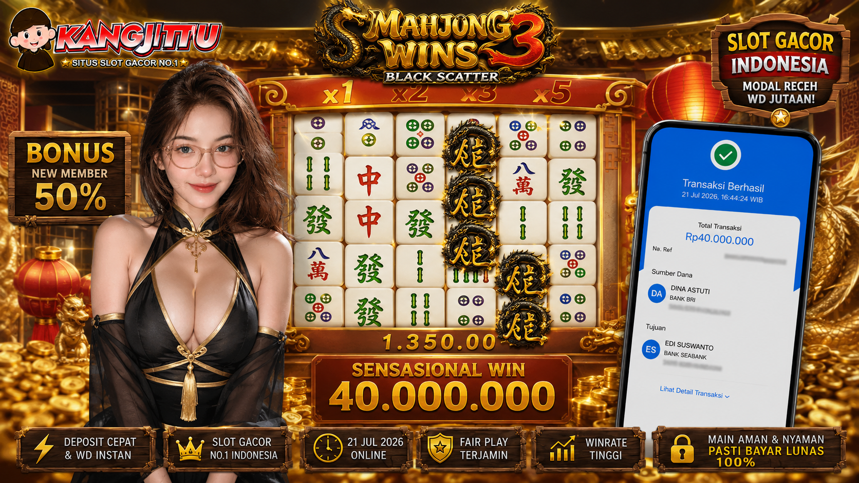 Mahjong Wins 3 - Black Scatter PRAGMATIC PLAY!!!!! JACKPOT DIBAYAR LUNAS!!! KANGJITU KESERUAN BERMAIN TANPA BATAS SETIAP HARI!!🚀