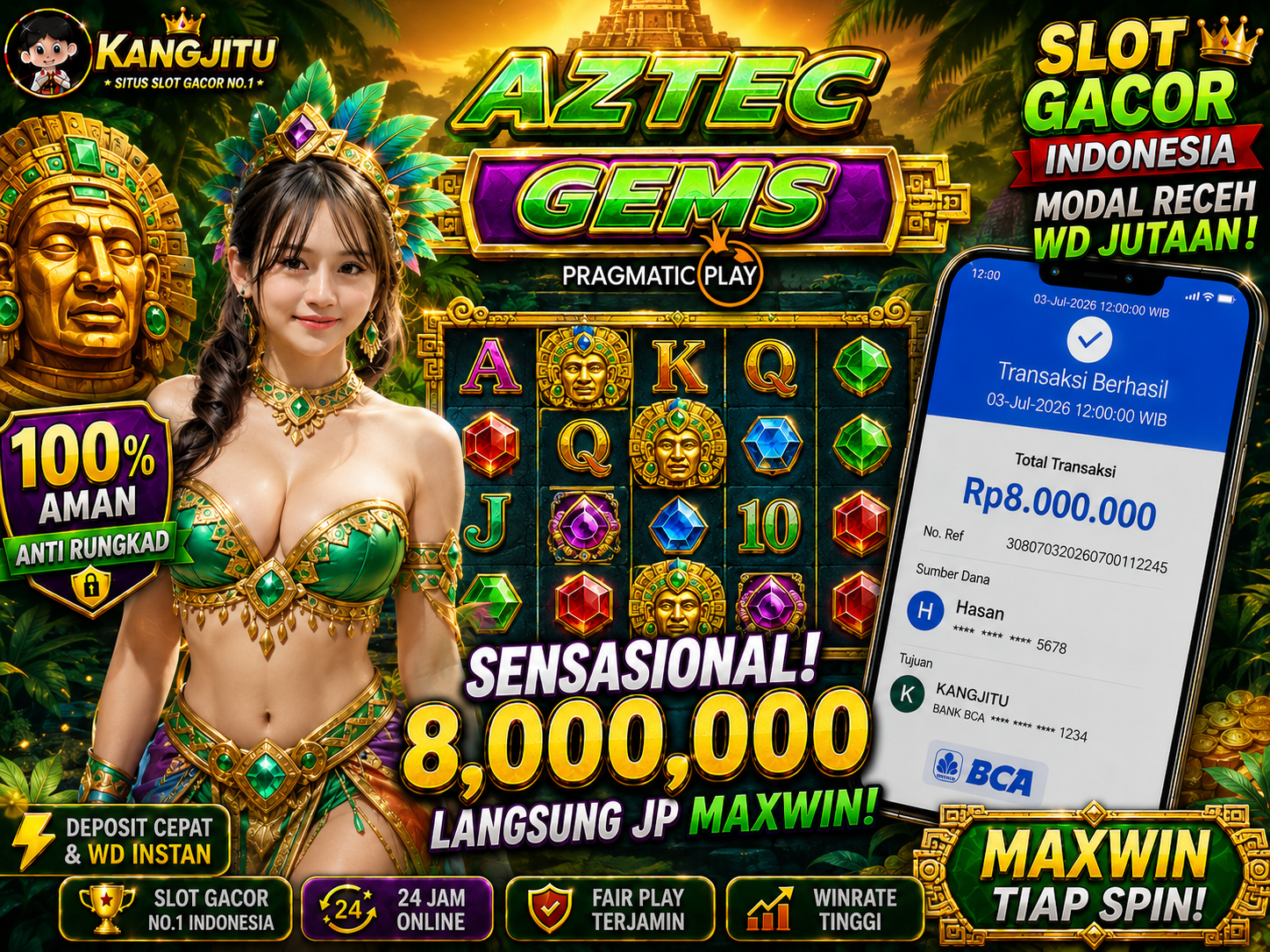 Aztec Gems PRAGMATIC PLAY!!!!! JACKPOT 8JUTA DIBAYAR LUNAS!!! KANGJITU KESERUAN BERMAIN TANPA BATAS SETIAP HARI!!🚀