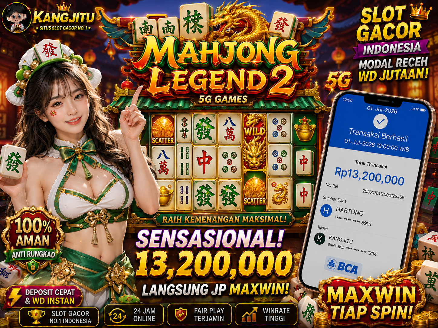 MAHJONG LEGEND 2 5G Games!!!!!! JACKPOT BANJIR WILDD JACKPOT 13,2JUTA WITHDRAW 13,2JUTA KANGJITU KESERUAN BERMAIN TANPA BATAS SETIAP HARI!!🚀