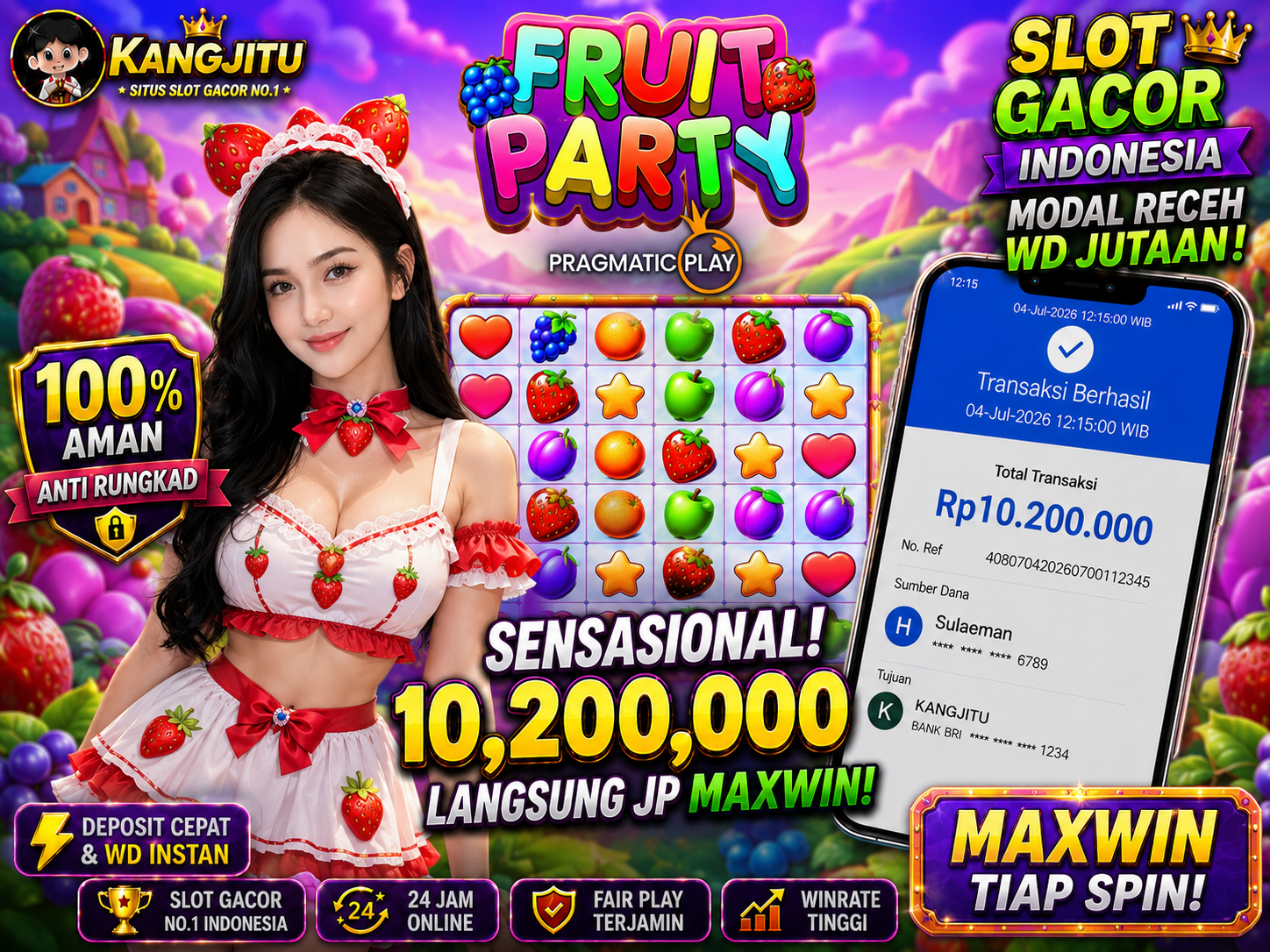 Fruit Party PRAGMATIC PLAY!!!!! JACKPOT 10,2JUTA DIBAYAR LUNAS!!! KANGJITU KESERUAN BERMAIN TANPA BATAS SETIAP HARI!!🚀