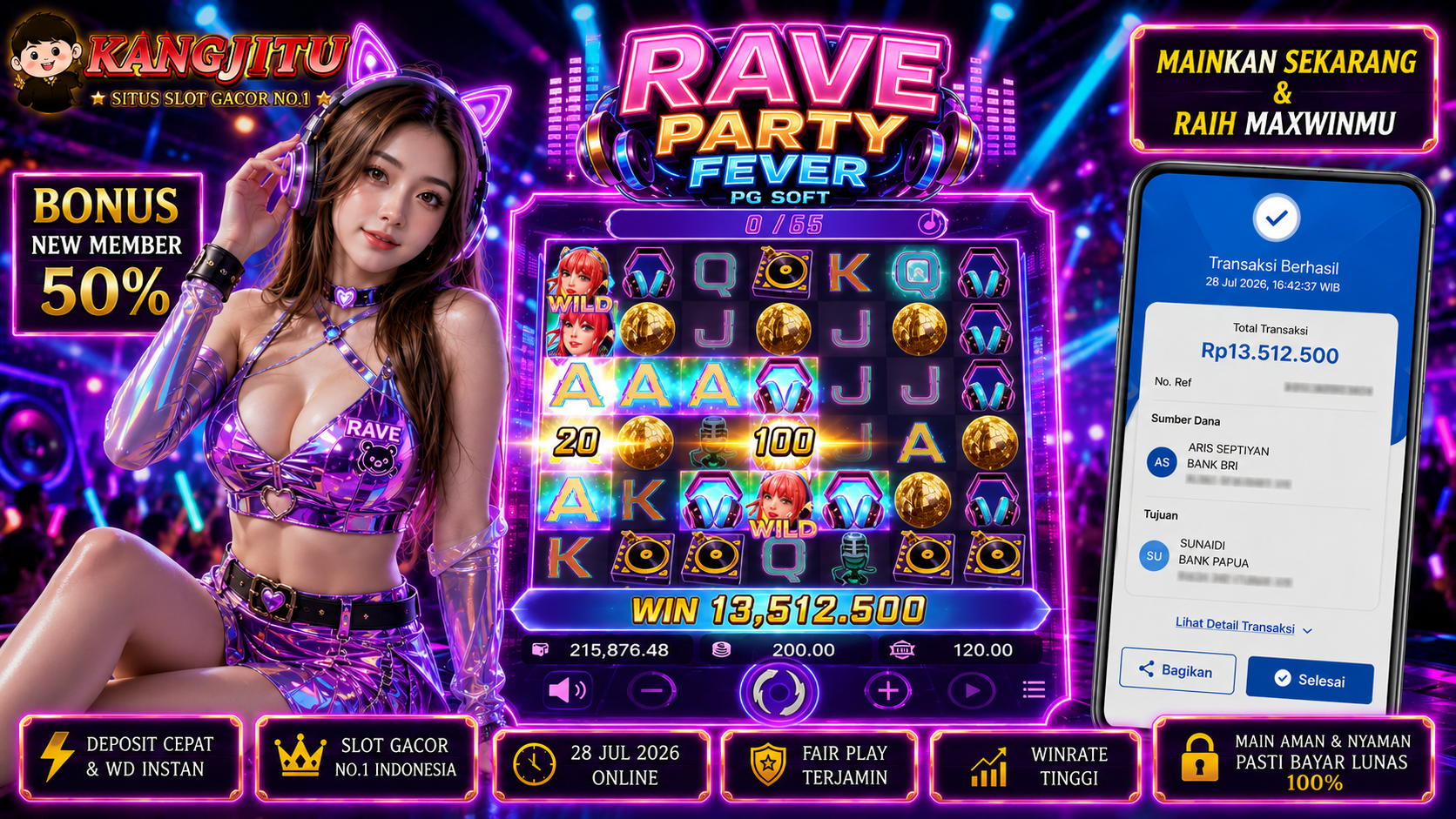 Rave Party Fever  PG SOFT !!!JACKPOT BANJIR WILDD JACKPOT KANGJITU KESERUAN BERMAIN TANPA BATAS SETIAP HARI!!🚀