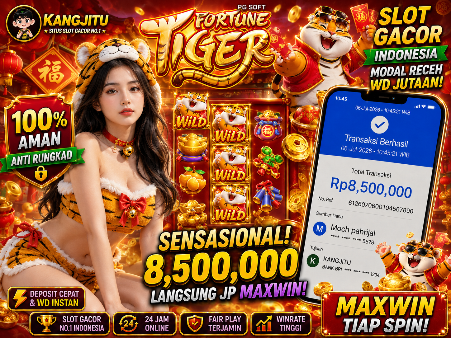 🐯 Fortune Tiger PG SOFT !!!JACKPOT BANJIR WILDD JACKPOT 8,5JUTA WITHDRAW 8.5JUTA KANGJITU KESERUAN BERMAIN TANPA BATAS SETIAP HARI!!🚀