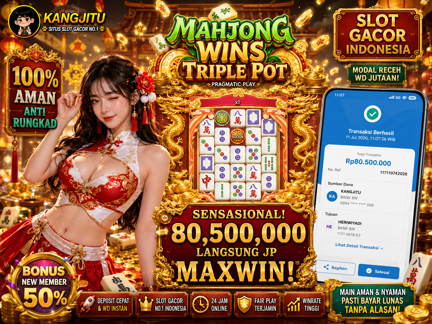 Mahjong Wins Triple Pot PRAGMATIC PLAY!!!!! JACKPOT DIBAYAR LUNAS!!! KANGJITU KESERUAN BERMAIN TANPA BATAS SETIAP HARI!!🚀