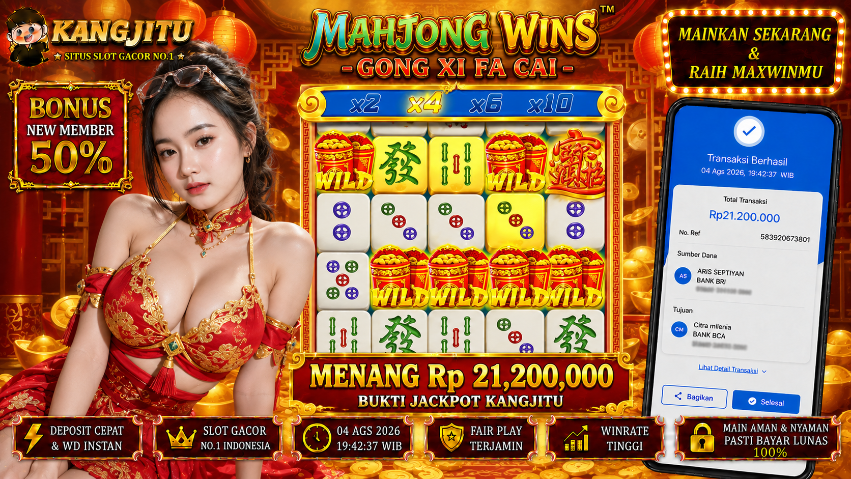 Mahjong Wins - Gong Xi Fa Cai PRAGMATIC PLAY!!!!! JACKPOT DIBAYAR LUNAS!!! KANGJITU KESERUAN BERMAIN TANPA BATAS SETIAP HARI!!🚀