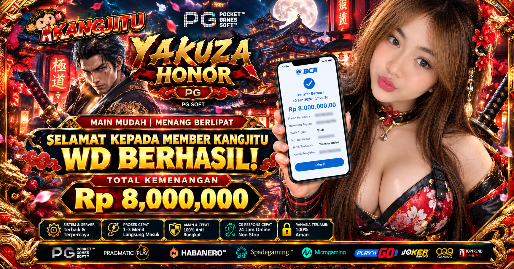 YAKUZA HONOR — WD BERHASIL! 🔥 Kemenangan Rp8.000.000 berhasil diamankan!