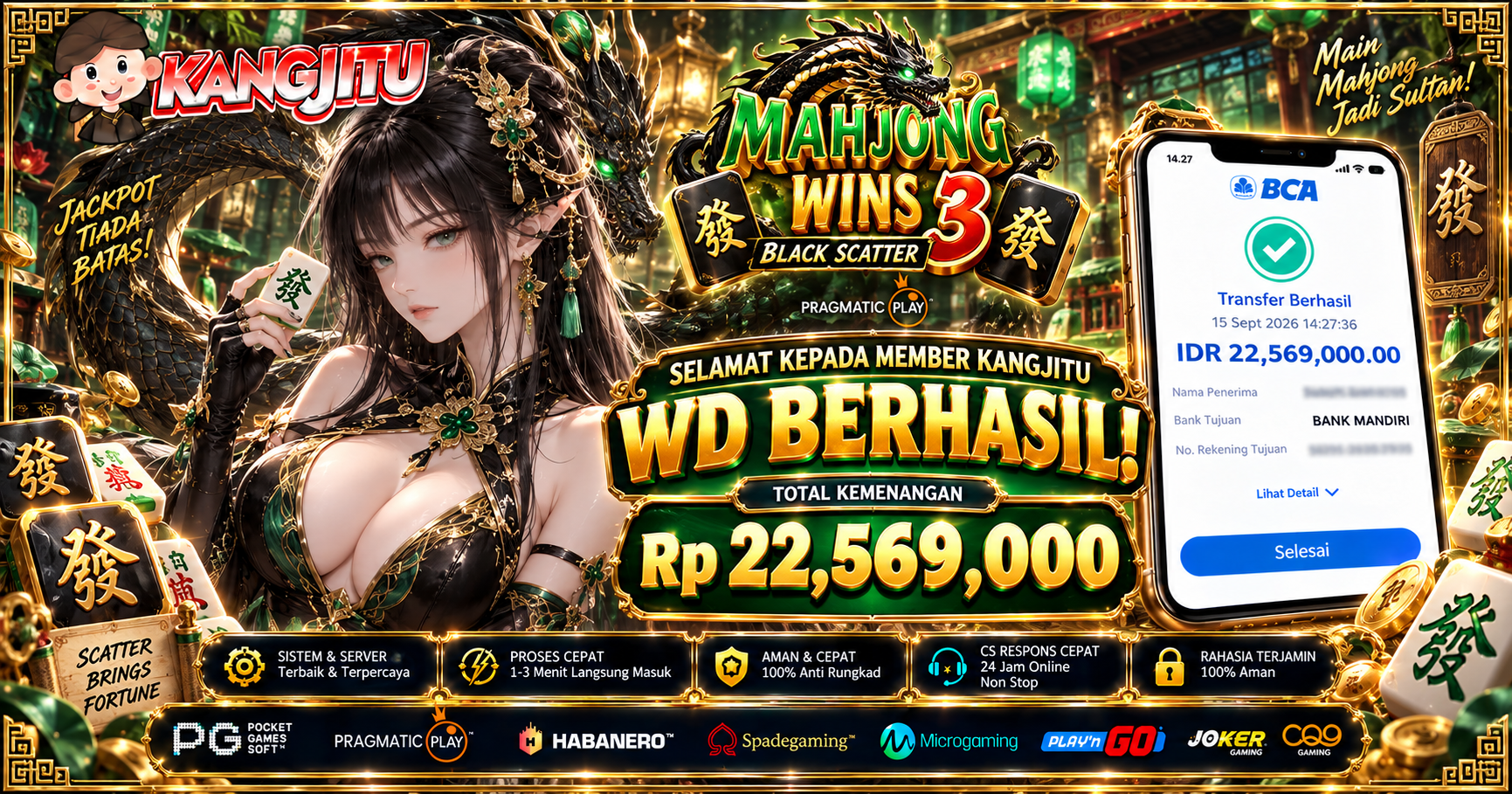 🔥 WD BERHASIL, 🔥  🐉 Mahjong Wins 3 – Black Scatter 💰 TOTAL KEMENANGAN Rp22.569.000!