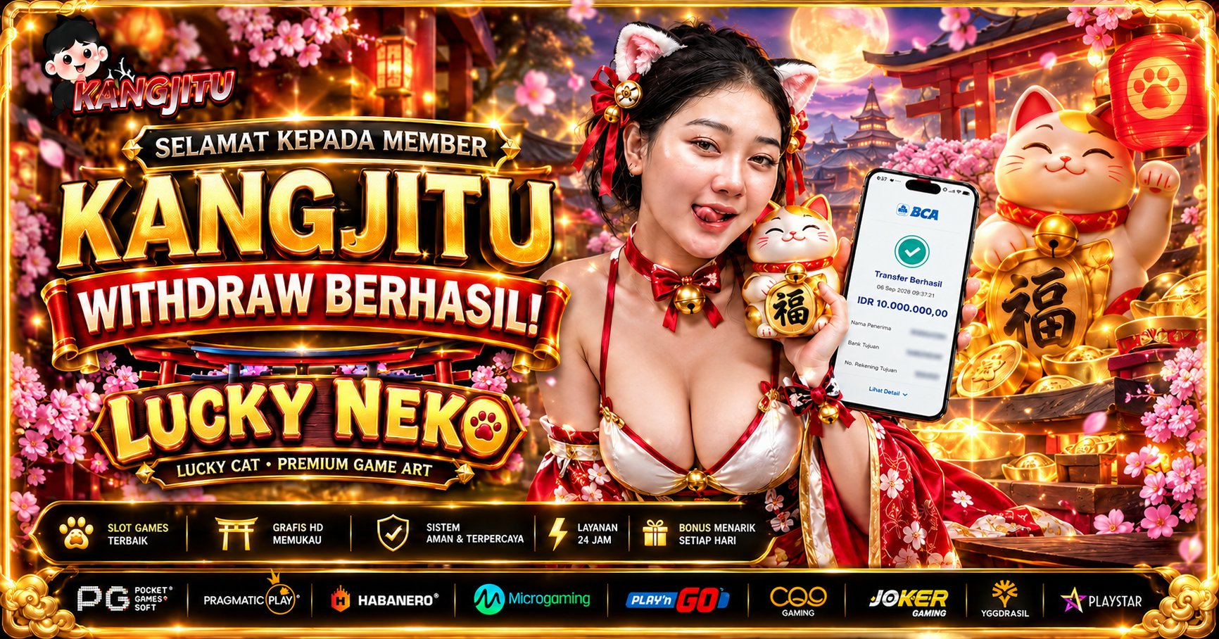 LUCKY NEKO hadir dengan nuansa keberuntungan yang bikin permainan makin seru!! SELAMAT KEPADA MEMBER KANGJITU!!