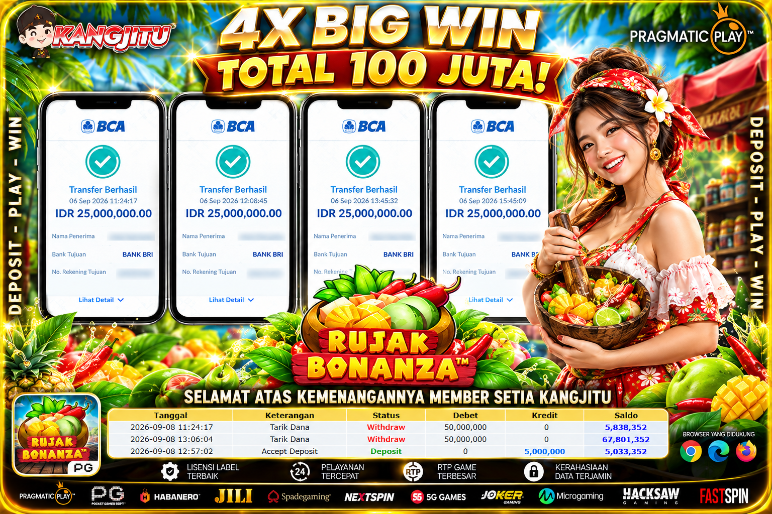 KEMENANGAN FANTASTIS 100 JUTA !!!!!! RUJAK BONANZA 🔥