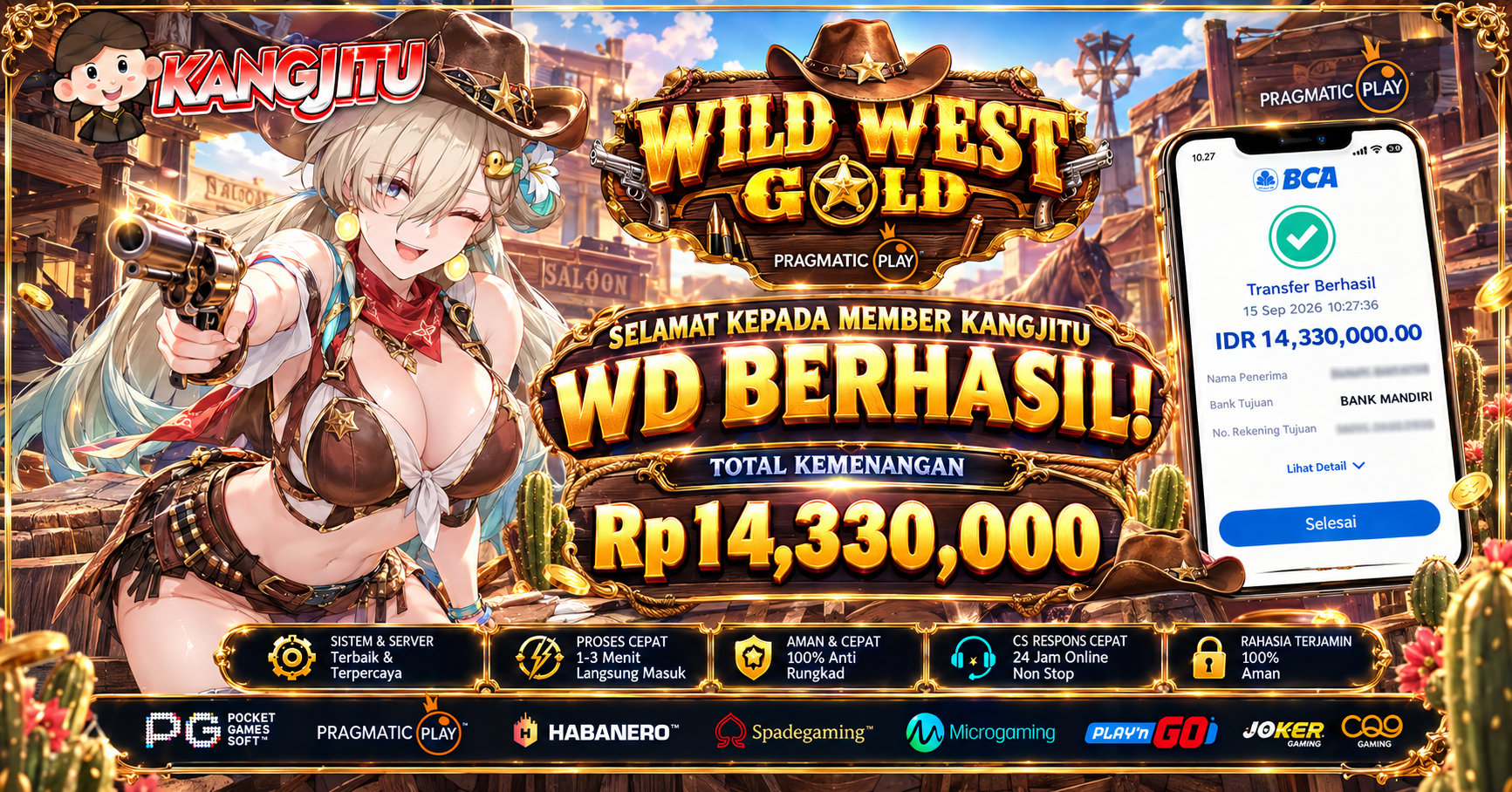 WILD WEST GOLD, WD BERHASIL!! Sekali tembak, langsung bawa pulang kemenangan! 💥 Rp14.330.000 berhasil diamankan!